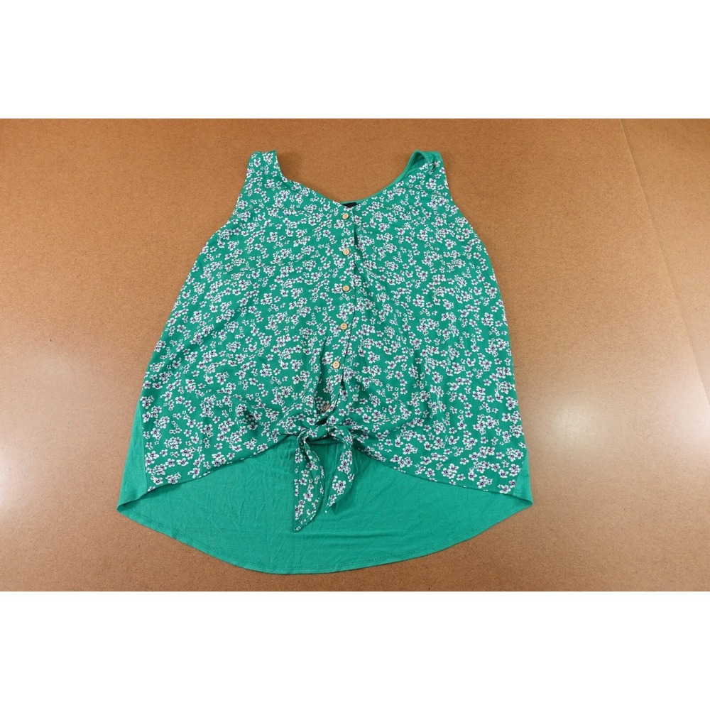 Fortune & Ivy Womens Size XXL Green Floral Sleeveless V Neck Tie Front Top NWT